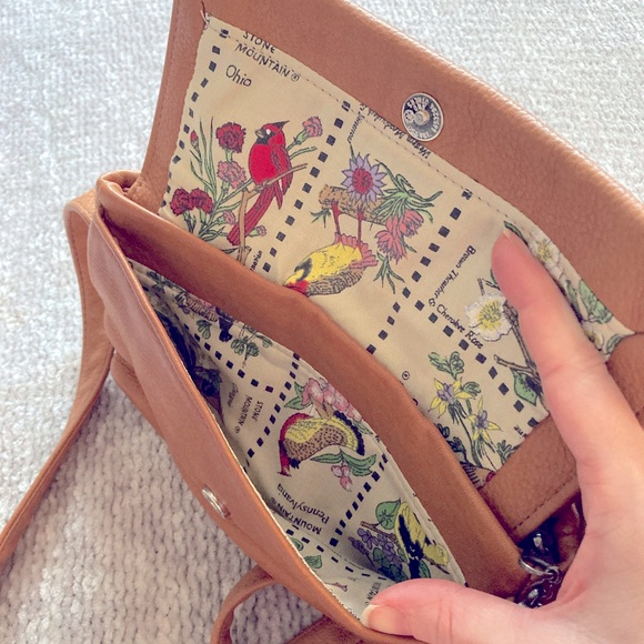 Stone Mountain Leather Crossbody Bag Bird Print Lining Retro Classic - Picture 7 of 14
